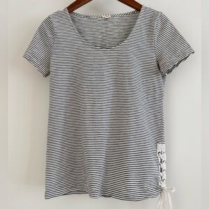 J. Crew Women Top Black & White Striped Shirt Short Sleeve Blouse Tee Size XS